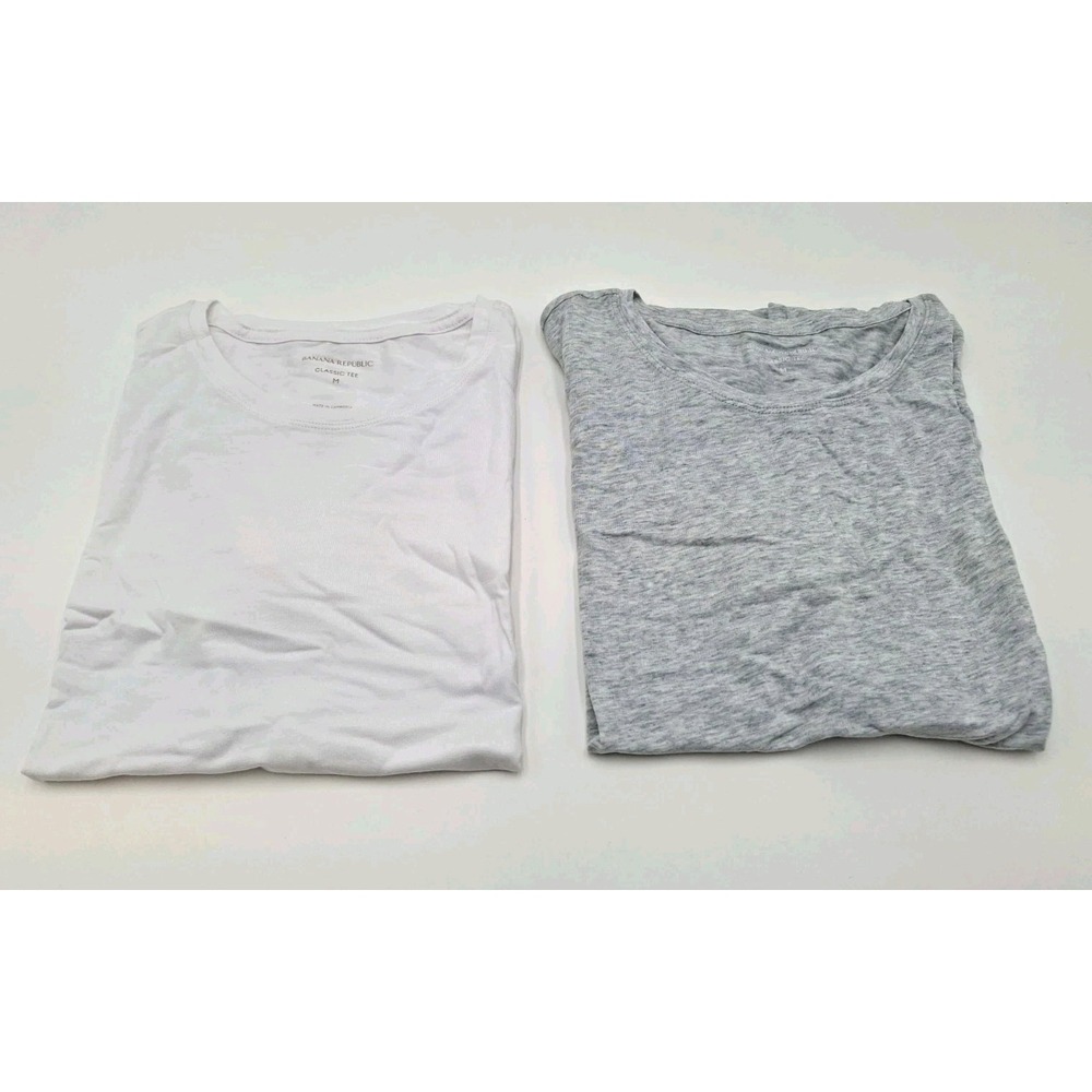 Banana Republic Crew-Neck T-Shirt Women 2 Pack Solid, White/Grey, Size M, NWOT